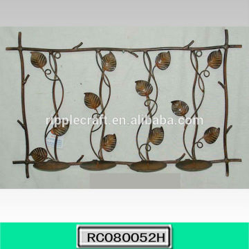 Four Tall Leaves Antique Brown Wrought Iron Sconces