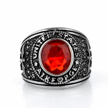 Collectable red gemstone stainless steel eagle ring