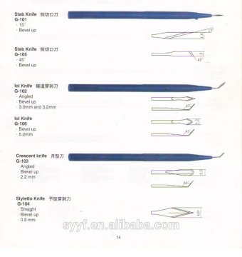 disposable ophthalmic surgical knife Stainless steel blade , plastic handle 15 degree knife MVR/slit knife