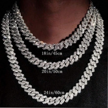 Wholesale 15mm Alloy Miami Cuban Link Ice Pearlescent Charm Necklace
