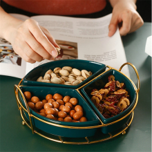Green Porcelain Snack Dish with Golden Iron Stand