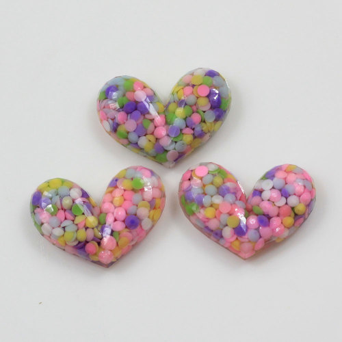 Various Color Mini Beads Inside Resin Heart Shaped Flatback Beads Slime DIY Craft Decor Girls Hair Clothes Accessory