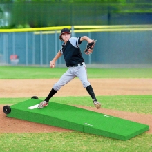 90x27.5 Inch Foldable Wooden Baseball Pitching Mound with Wheels
