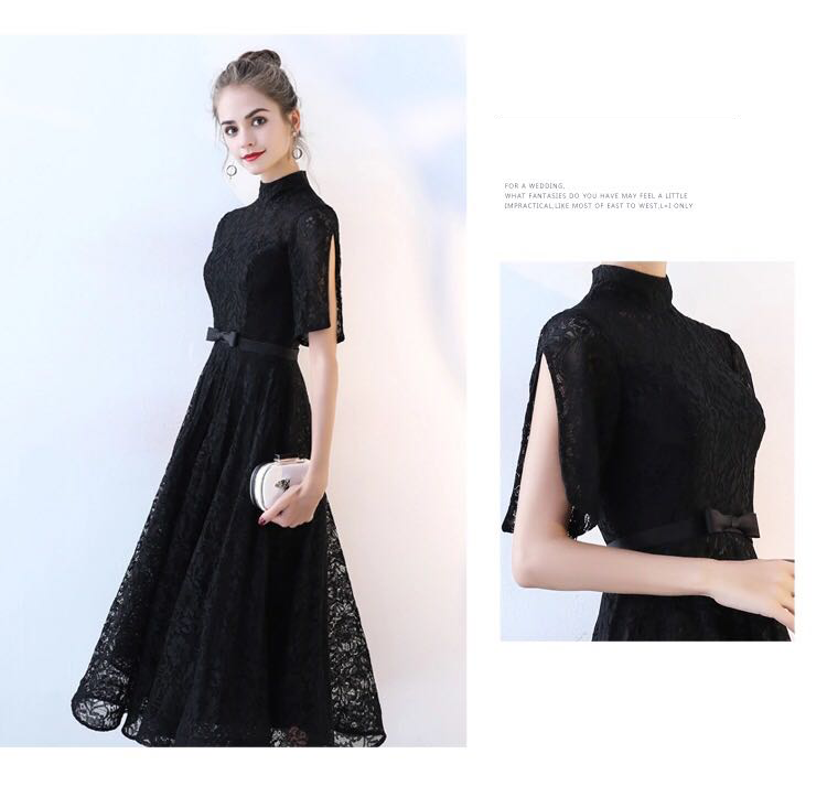 2019 Elegant black tea-length evening dress hot sale party and date dress