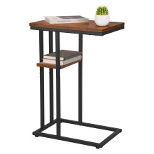 C-Shaped End/Side Table for Small Spaces - Rustic Snack Table for Living Room and Bedroom