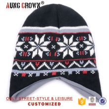 Warm jacquard custom knitted earflap beanie cap hat