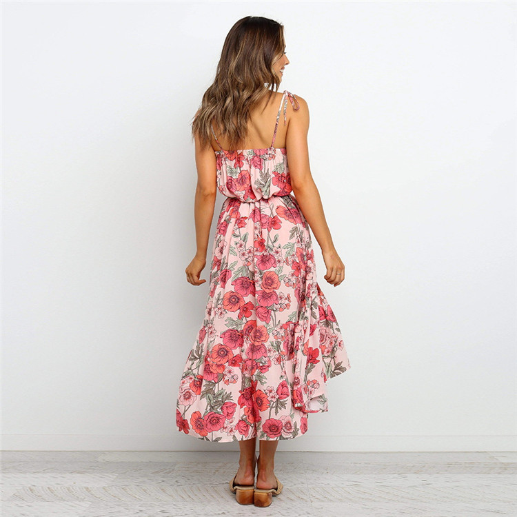 C3787 Long Dresses Women Casual Backless Dress Summer Women Floral Dress 2020