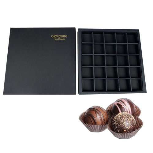Cardboard Print Black Chocolate Box with Inlay