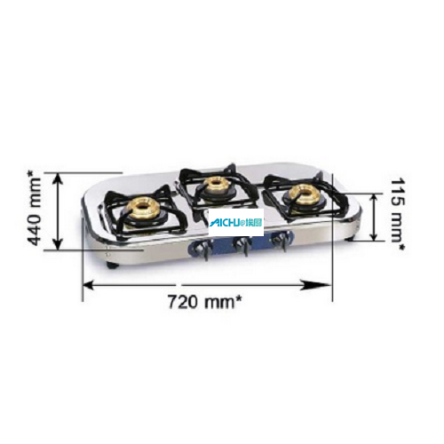 SS Gas Stove Dengan 3 Burners Brass