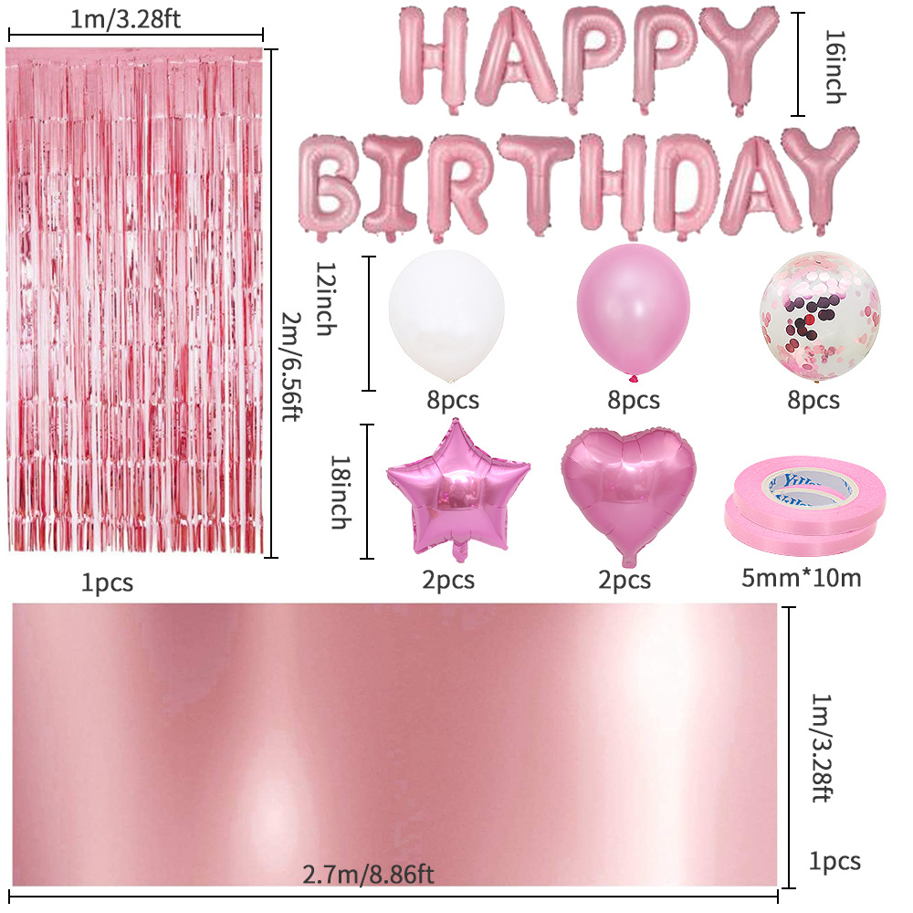 Rose Gold Birthday Party Supplies Happy Birthday Banner Star Heart Foil Balloons Birthday Party Decoration Set