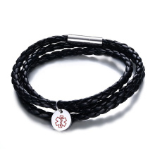 Mens braided leather medical alert bracelet