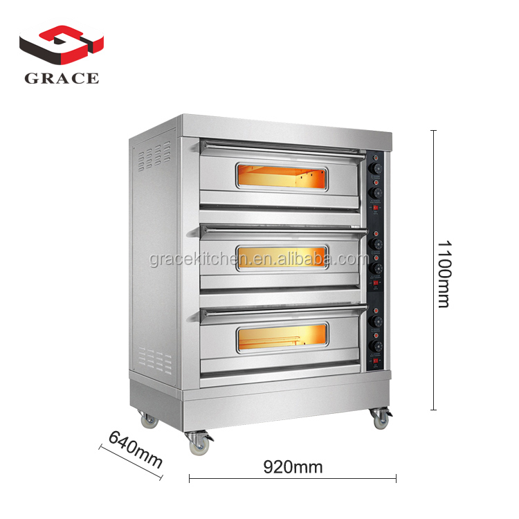 Hot Sale Commercial Pizza Baking Equipment Digital Time Control 3 Layer Stainless Steel Stone Electric Oven