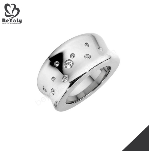 Fine quality stainless steel shiny multi zircon ring