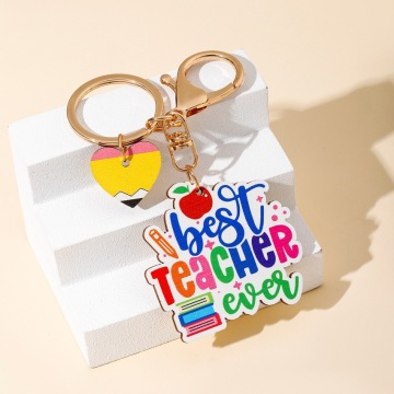 Custom Wooden Keychain with Heart Charms - Teacher Gift Idea