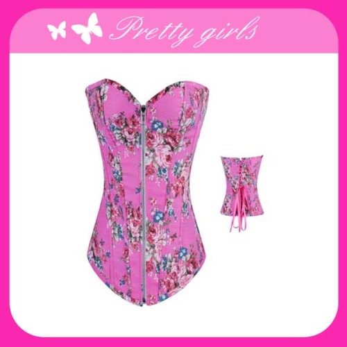 Pink Denim Corset with Front Zipper