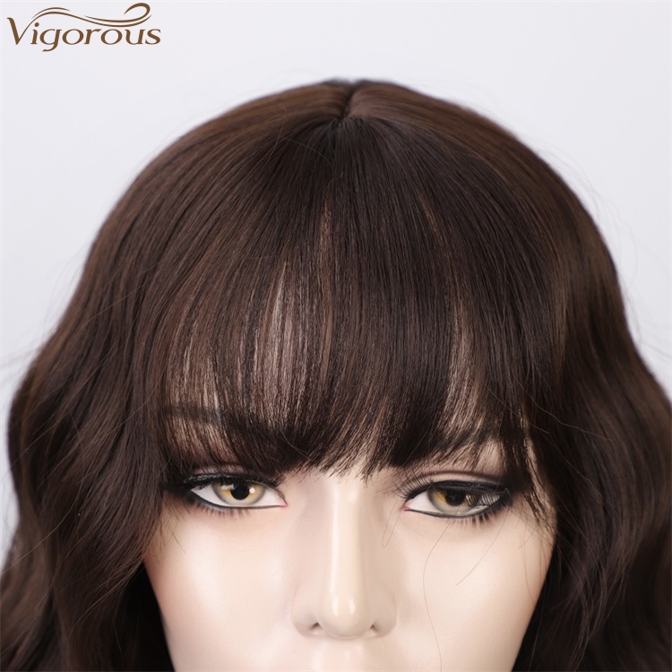 Vigorous New Style Short Bob Brown Wig With Bangs Wavy Wig Heat Resistant Synthetic Fiber Wigs For Black White Women