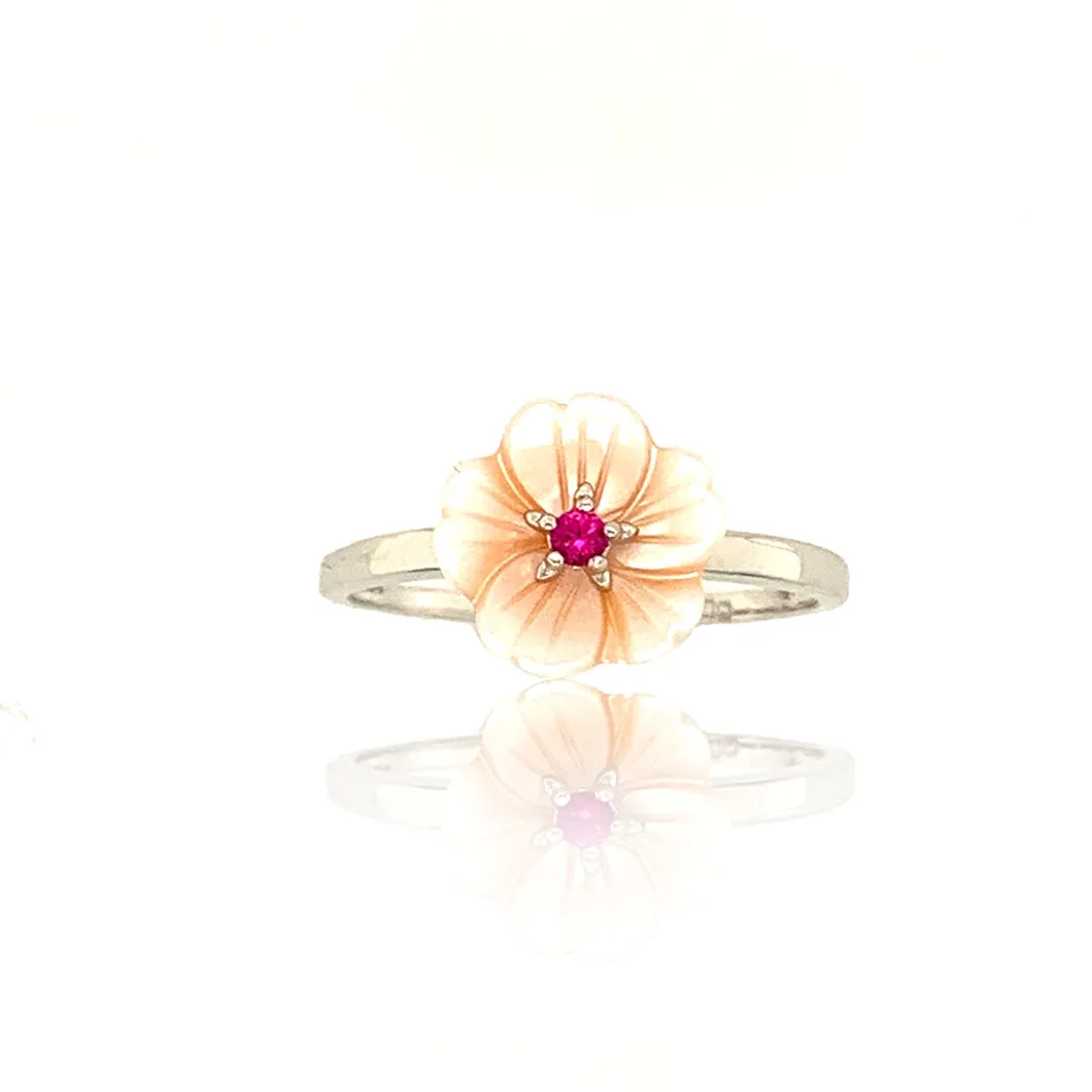 Flower Shape 925 Sterling Silver Mop Ring