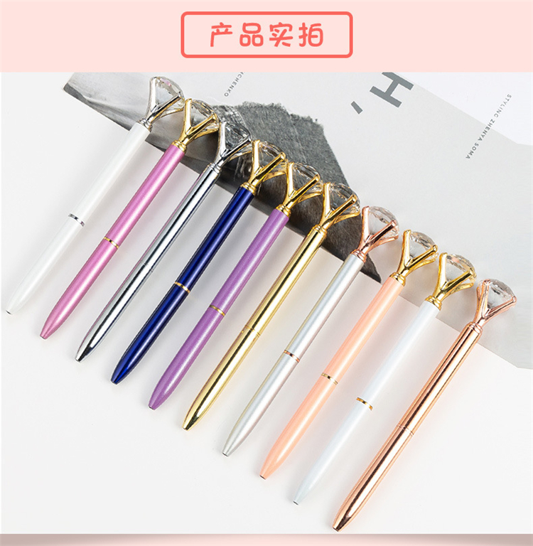 Diamond Crystal Pen Gem Ballpoint Pen Ring Wedding Office Metal Ring Roller Ball Pen