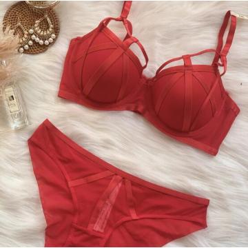 Conjunto de calcinha e sutiã feminino push-up com aros