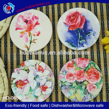 sell well beautiful ceramic coasters with cork bottom,round mug mats