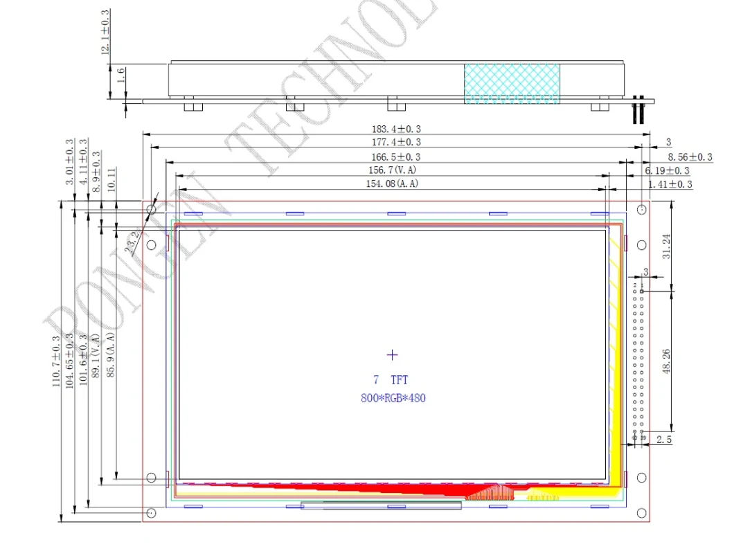7inch 800X480 Dots MCU LCD Module with Touch Screen Rg800480-70m03