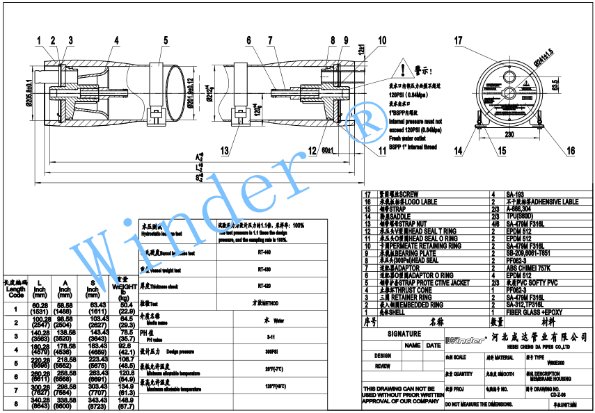 80end port FRP membrane housings drawing