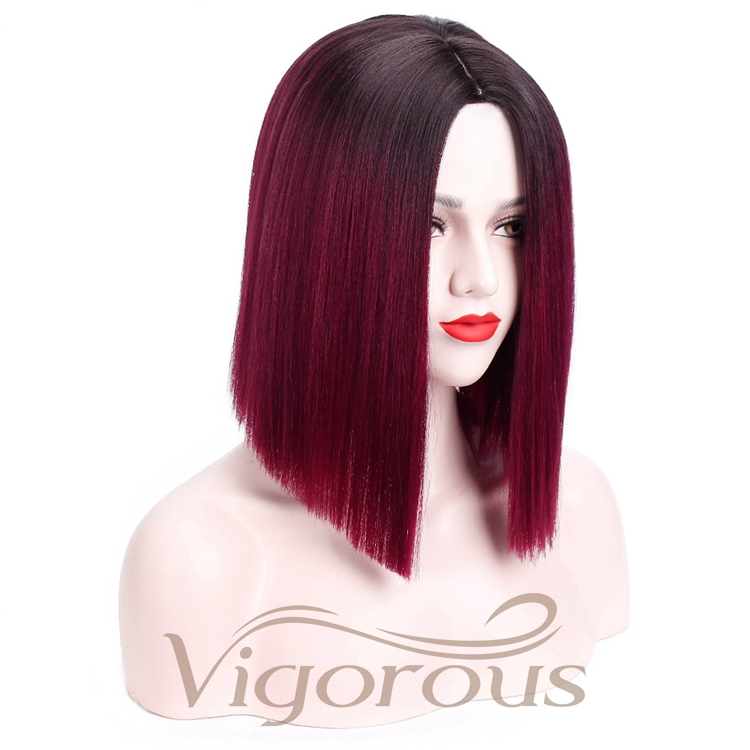 High Quality For Women High Temperature Women Bob Cosplay Colorful Red Ombre Hair Heat Resistant Straight Synthetic Wigs