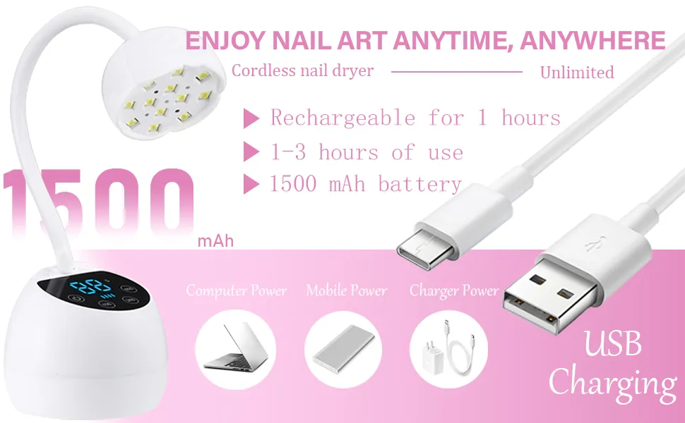 Wireless Lotus Nail Gel Polish UV LED Lamp, Portable Nail Dryer