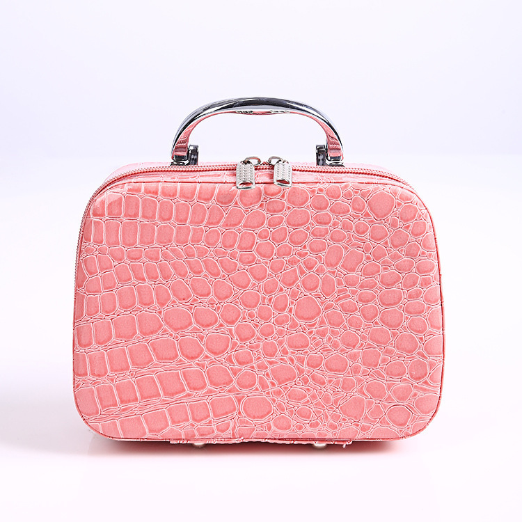 Korean Stone Pattern Cosmetic Case with Mirror Ladies Portable Storage Bag Square Zipper Cosmetic Bag Factory Wholesale