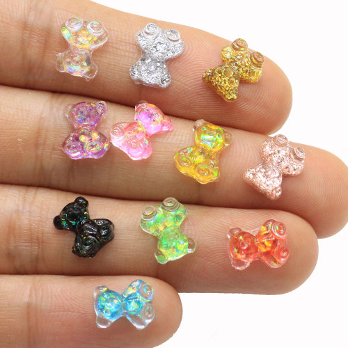 Venta al por mayor Kawaii Glitter 3D Cartoon Resin Bear Beads Nail Art Decor Bling Manicure Charms DIY Craft