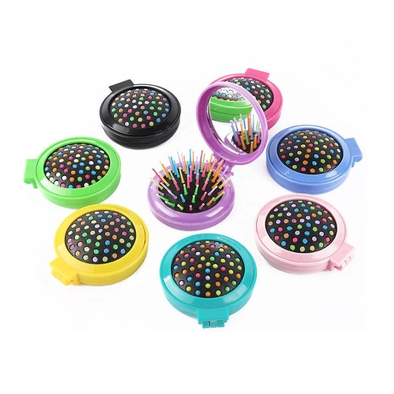 Portable Travel Folding Round Pop-up Hair Brush with Mirror