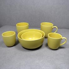 Stoneware Bowl and Mugs Yellow