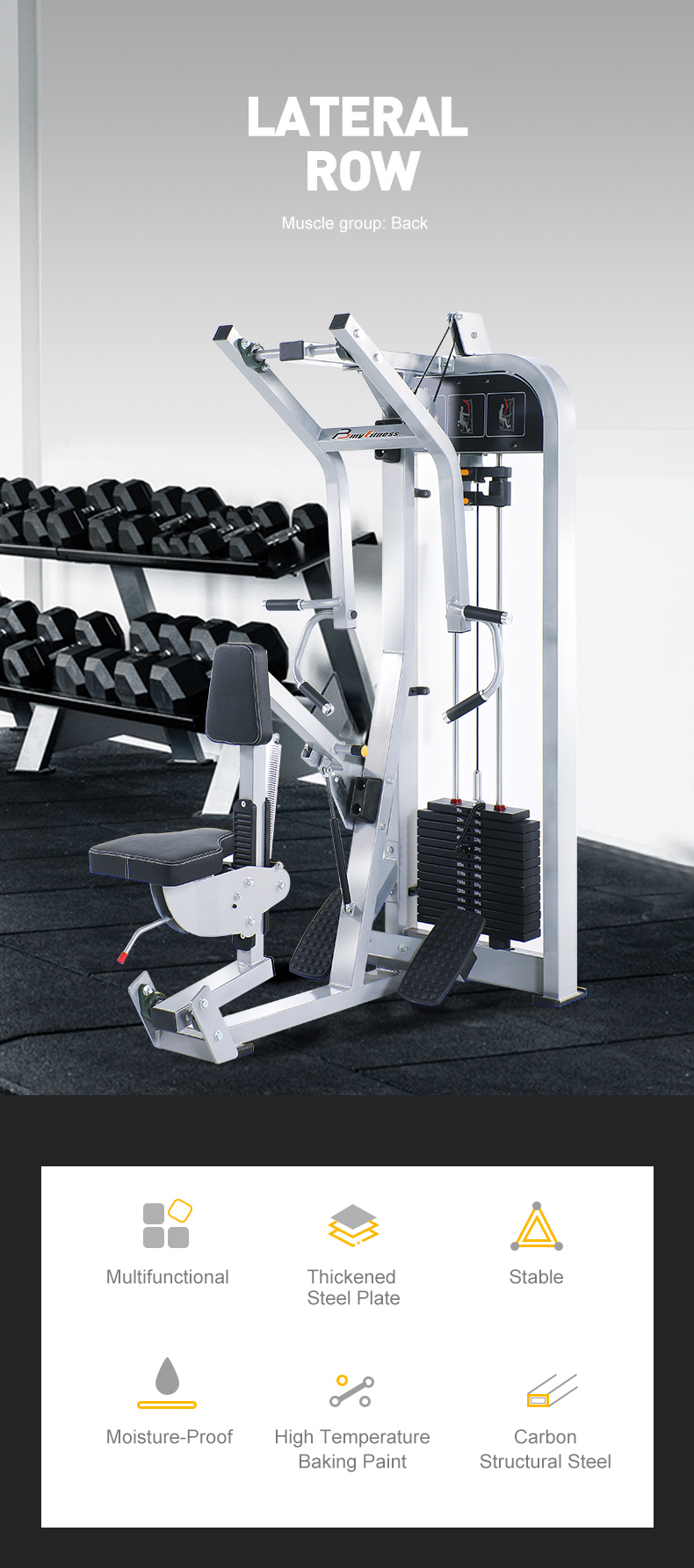 Lateral row fitness equipment