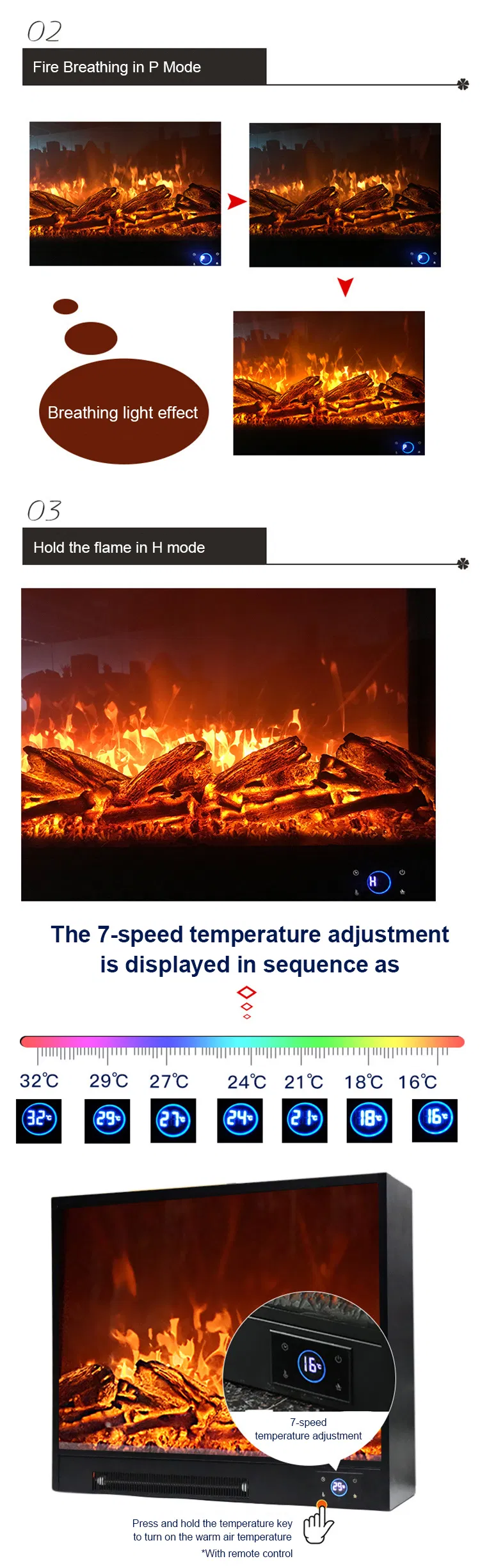 Stylish Modern LED Electric Fireplace with Realistic Flame Simulation