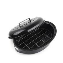 Carbon Steel BBQ Grill Oval Enamel baking Pan Oval Turkey Cover Roasting Pans With Lid