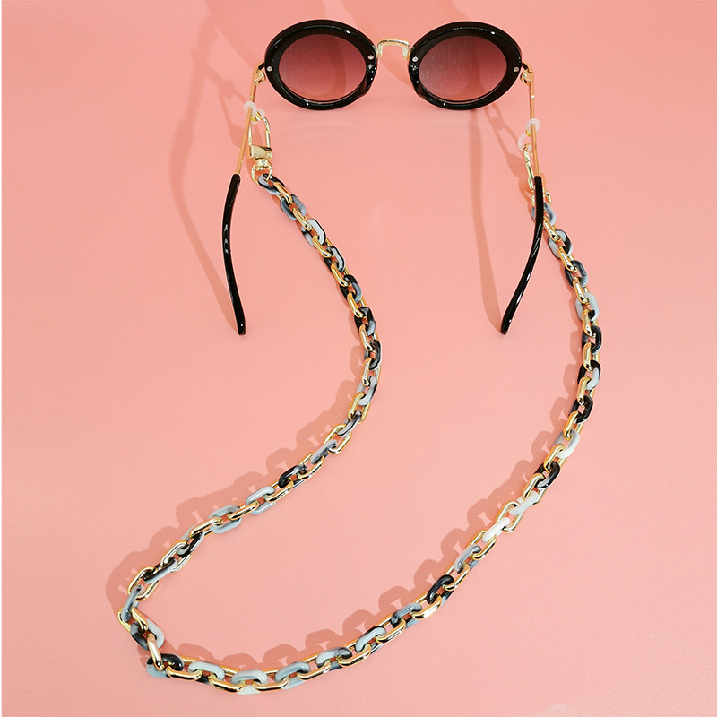 gold bold thick CCB stitching chain acrylic glasses chain, marble pattern gold maskes glasses chain