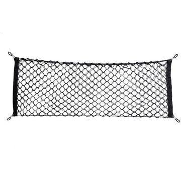 Elastic luggage net in car trunk