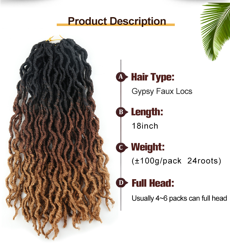 Julianna Extensions Colored Ombre color Goddess Long Crochet Hair Braids Faux Locs Braid Synthetic Hair Gypsy Locs