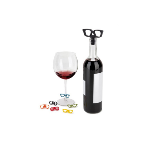 थोक 7pcs चश्मा शराब की बोतल स्टॉपर आकर्षण टैग