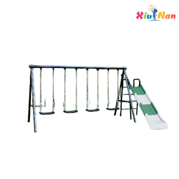 Outdoor 4-Seat Swing Set with Slide