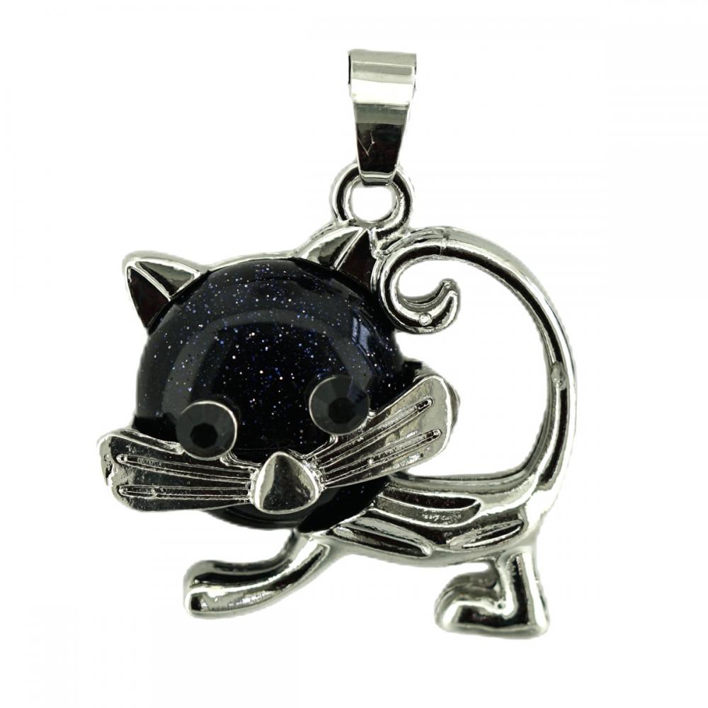 Gemstone Cat forma colgante colgante de animales de aleación para joyas de bricolaje colgante de encanto de cristal