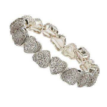 CZ diamond heart charm bracelet with silver plated