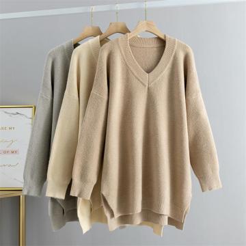 Solid color V-neck Knitted Sweater