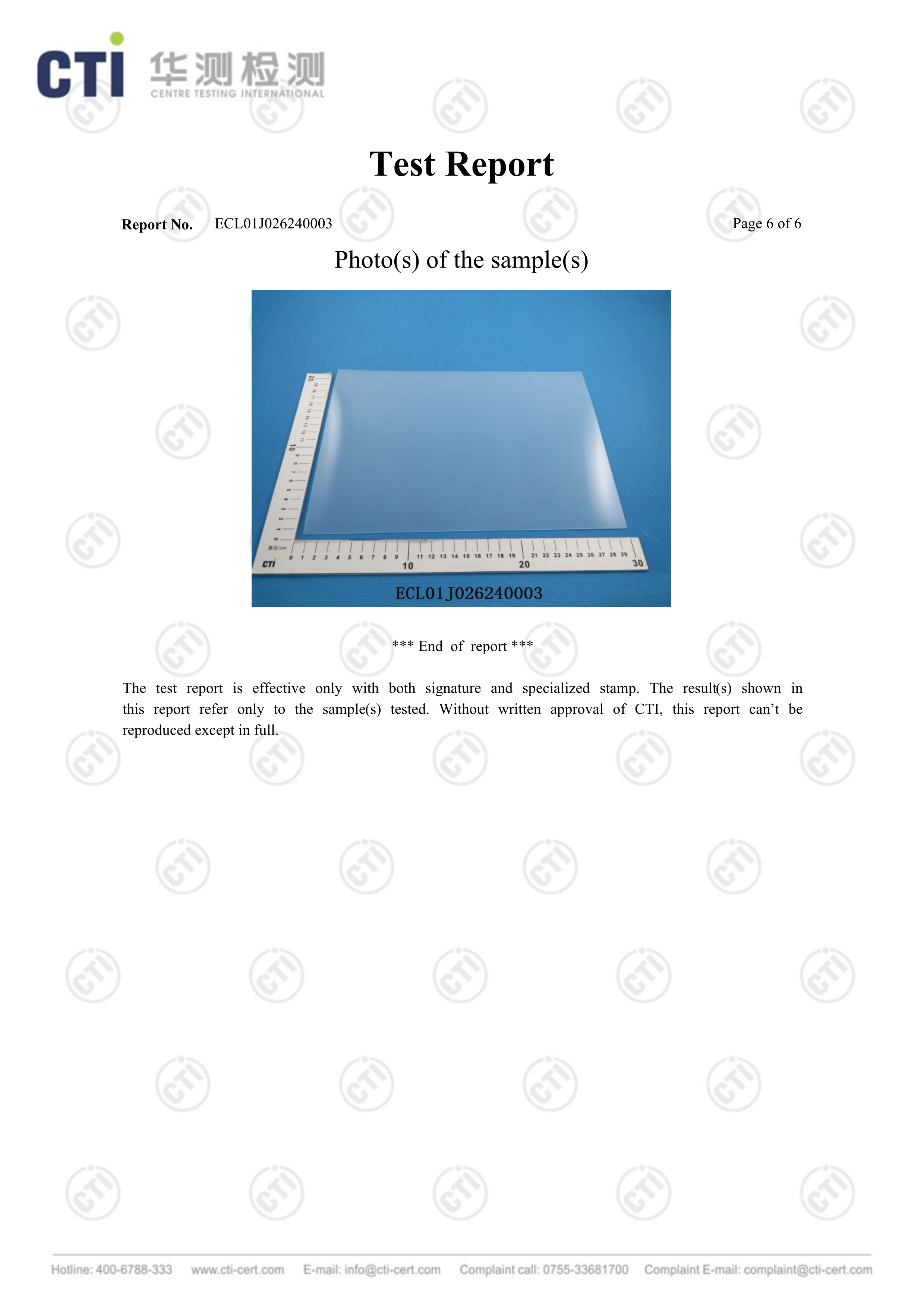 Insulation Transparent PP ROHS test report 6