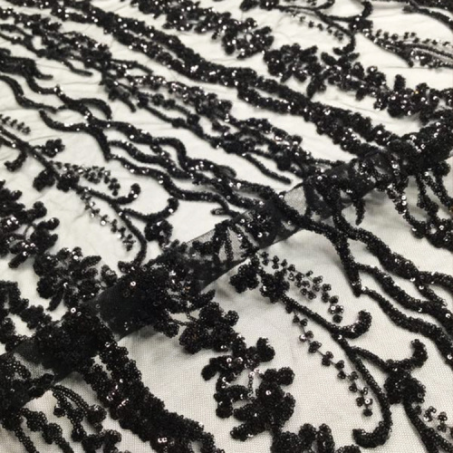 Black Sequins Lace Embroidery Fabric