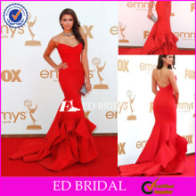 Amazing rs0206 Latest Design Evening Strapless Ruffled Bottom Court Train Red Nina Red Carpet Dress
