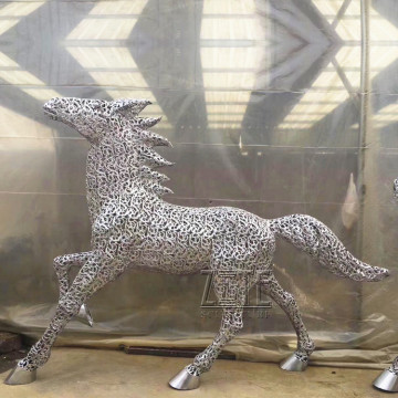 Garden outdoor art stainless steel statue metal wire horse sculpture
