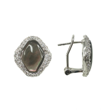 Shell Rhombus Semiprecious Stone Clip Earrings