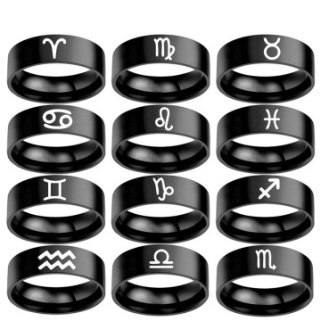 High-Quality 12 Zodiac Sign Rings: Fashionable 8mm Black Wedding & Hug Jewelry for Taurus, Virgo, Libra and More