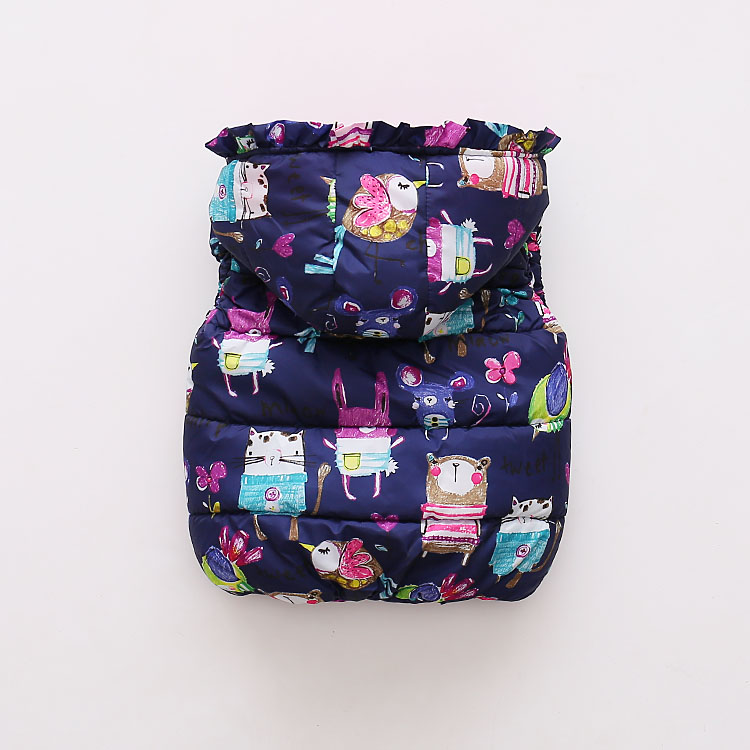 Children Clothing Winter Outerwear&Coats Animal Graffiti Thick Princess Girls Vest Hooded Kids Jackets Baby Girl Warm Waistcoat
